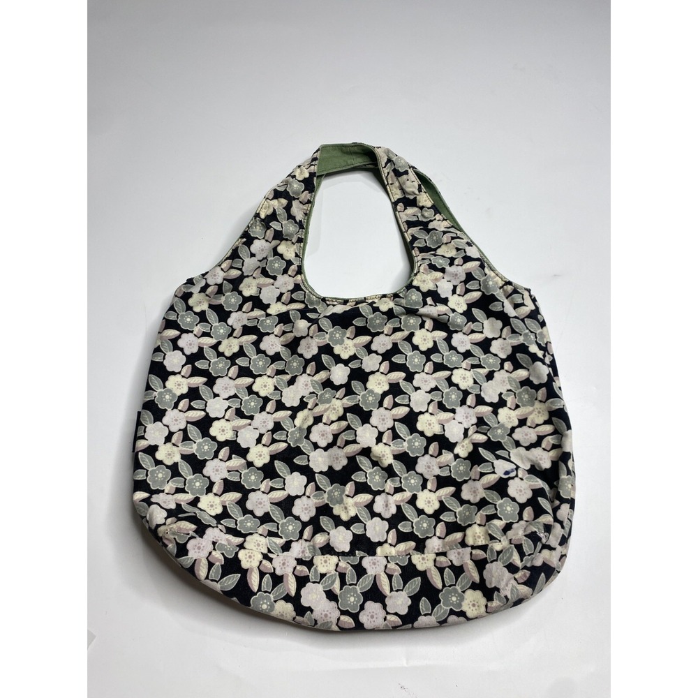 VTG‎ Floral Hangbag Tote Green/Pink/Black 15x20" Cottagecore 90s Feminine Fairy